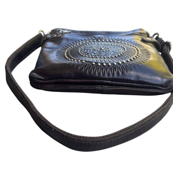 Patricia Nash Francesca Leather  Dark Brown Crossbody Bag Tooled Embossed - Picture 12 of 15